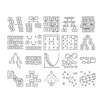 Sorting algorithm data filter icons set vector 스톡 일러스트
