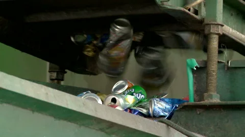 Sorting aluminum Recycled materials. Cans of beer beverage at recycling plant Stock Footage 59533431