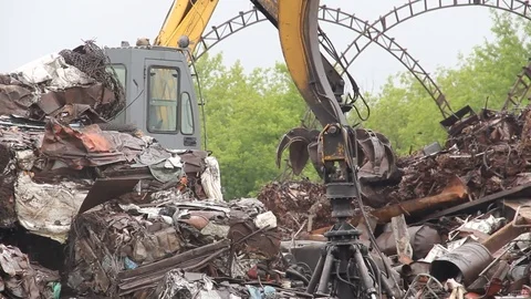 Sorting and loading of scrap metal. Stock Footage 76636307
