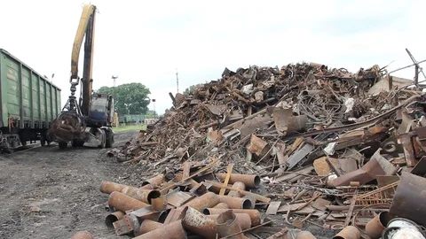 Sorting and loading of scrap metal. Stock Footage 76636381