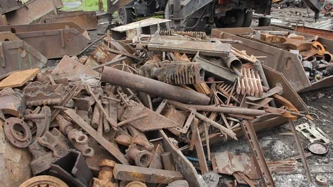 Sorting and loading of scrap metal. Stock Footage 76636382