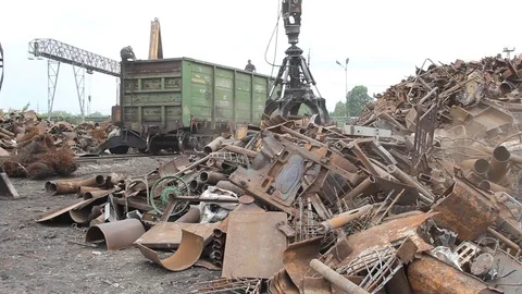 Sorting and loading of scrap metal. Stock Footage 76636462