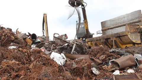Sorting and loading of scrap metal. Stock Footage 76636483