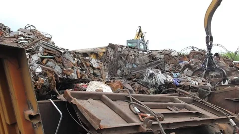 Sorting and loading of scrap metal. Stock Footage 76636547