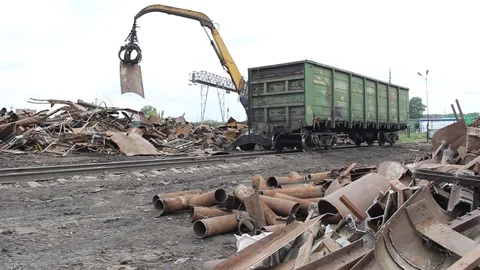 Sorting and loading of scrap metal. Stock Footage 76636918
