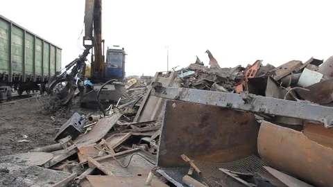 Sorting and loading of scrap metal. Stock Footage 76636949