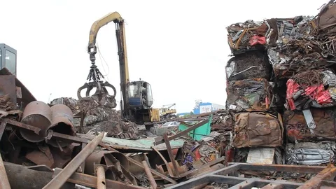 Sorting and loading of scrap metal. Stock Footage 76637000