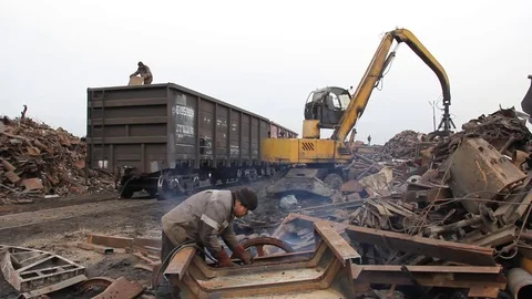 Sorting and loading of scrap metal. Stock Footage 81468959