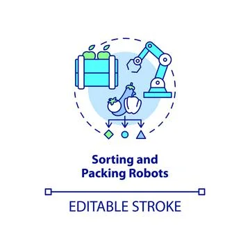 Sorting and packing robots concept icon Stock Illustration