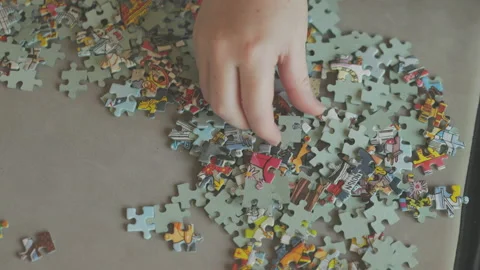 Sorting the edge pieces of a jigsaw puzzle Stock Footage 224536714