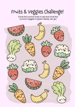 Sorting educational game for children, fruit and vegetable learning activity Stock Illustration