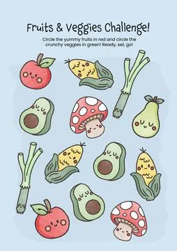 Sorting educational game for children, fruit and vegetable learning activity Stock Illustration