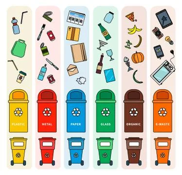 Sorting garbage bins Stock Illustration