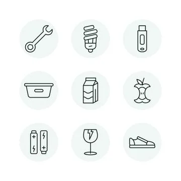Sorting garbage icon set Stock Illustration