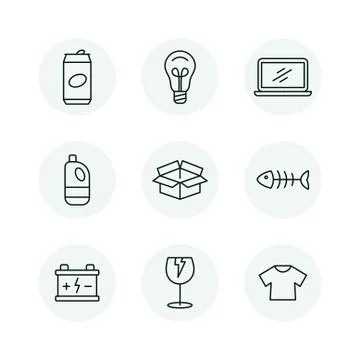 Sorting garbage icon set Stock Illustration