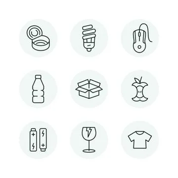Sorting garbage icon set Illustrazione stock