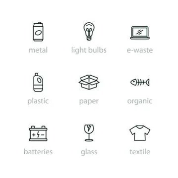 Sorting garbage icon set Illustrazione stock
