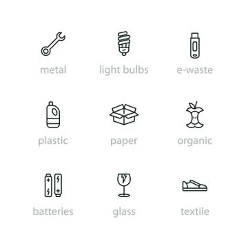 Sorting garbage icon set Stock Illustration
