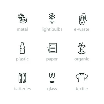 Sorting garbage icon set Illustrazione stock