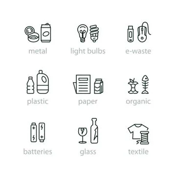 Sorting garbage icon set Stock Illustration