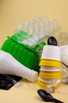 Sorting garbage. Plastic waste for recycling. Plastic bottles, containers, ba Stock Photos