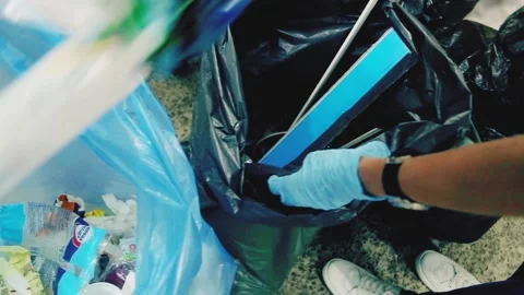 Sorting garbage polyethylene waste recycling Stock Footage 141381241