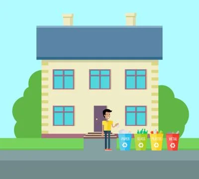 Sorting Household Trash Concept Illustration Illustrazione stock
