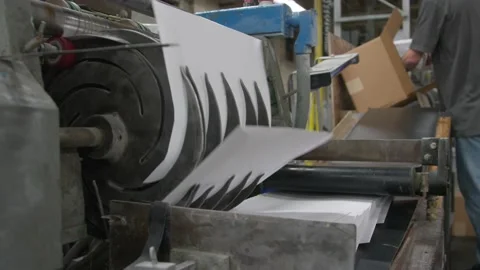 Sorting Machine Handling Large Pieces of Paper At Mail and Paper Printing Press 스톡 동영상 136491485