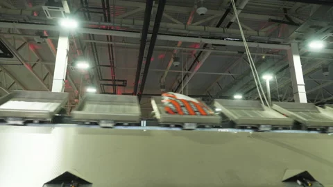 Sorting mail parcels at the factory. Special equipment. Postal packages and 스톡 동영상 148312554