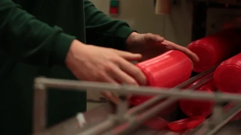 Sorting paper cup lids Stock Footage 77053200