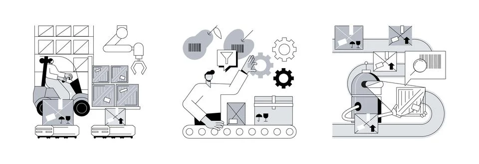 Sorting parcels abstract concept vector illustrations. Stock Illustration