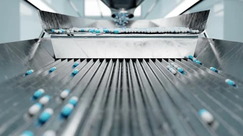 Sorting pharmaceutical capsules by a sorting machine on a production line Stock Footage 244161710