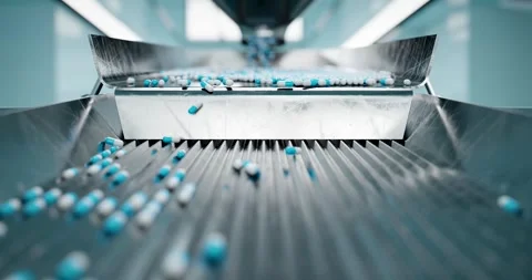 Sorting pharmaceutical capsules by a sorting machine on a production line Stock Footage 244161786