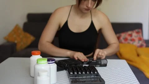 Sorting pills into organizer Stock-Footage 339096254