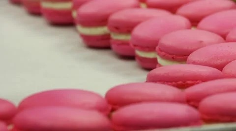 Sorting pink macaroons in the bakery kitchen macro Video stock 50804089