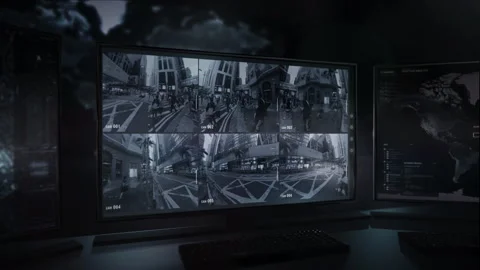 Sorting through footage from several CCTV cameras to spot the mission target Stock Footage 150052826