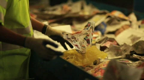 Sorting Through Trash at Recycle Plant 動画素材 594200