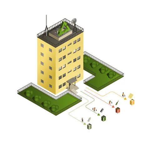 Sorting trash for recycling. Recyclable waste is separated by people into dif Stock Illustration
