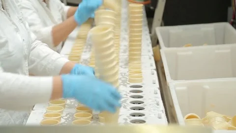 Sorting waffle cups for ice cream Stock Footage 74505304