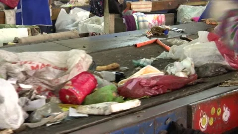 Sorting Of Waste. Conveyor For Sorting Waste. Recycling Of Garbage. Vídeos de archivo 158885612