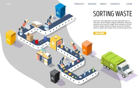 Sorting waste vector website landing page design template Stock-Illustration