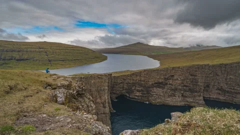 Sorvagsvatn lake on cliffs of Vagar isla... | Stock Video | Pond5