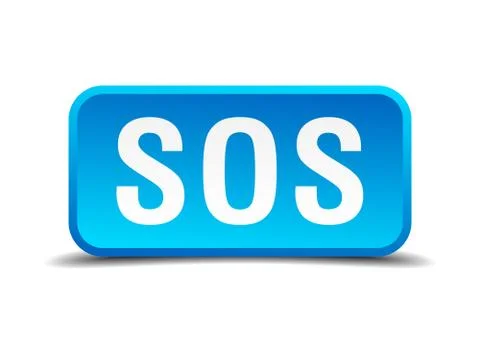 Sos blue 3d realistic square isolated button Stock Illustration