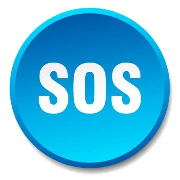 Sos blue round flat isolated push button Stock Illustration