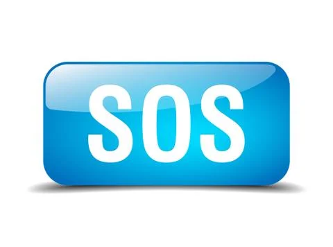 Sos blue square 3d realistic isolated web button Stock Illustration