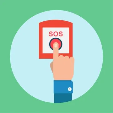SOS button with hand. EPS 10 Stock Illustration