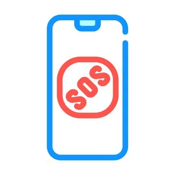 Sos button on smartphone screen when neurosis color icon vector illustration Stock Illustration