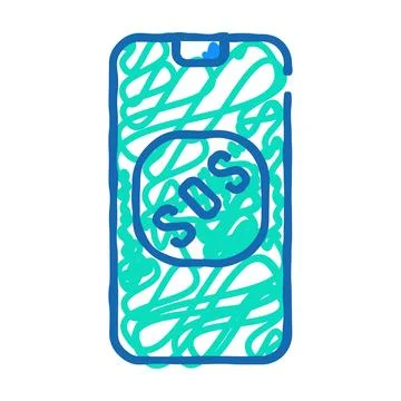Sos button on smartphone screen when neurosis icon doodle illustration Illustrazione stock
