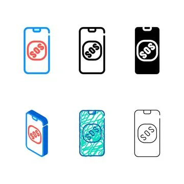 Sos button on variations smartphone screen when neurosis color icon vector Stock Illustration