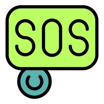 Sos chat bubble showing power off status icon, emergency notification concept Stock Illustration